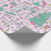 Kerstmiseenhoorn Kerstman grillige Cactus Monstera Cadeaupapier (Hoek)