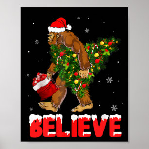 Kerstmisgeloof Bigfoot Funny Xmas Tree voor Mannen Poster
