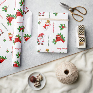 Kerstmishaarverpakking met Kerstman en Kardinaal Cadeaupapier