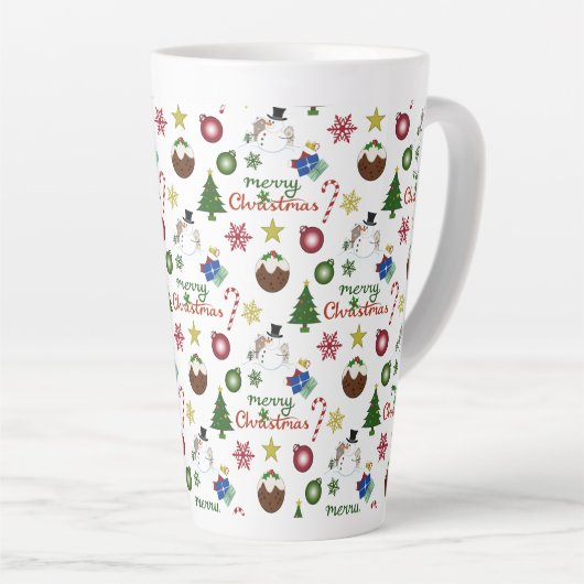 Kerstmisillustratie Mix Herhaal Patroon Latte Mok (Rechterhoek)