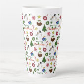 Kerstmisillustratie Mix Herhaal Patroon Latte Mok (Voorkant)