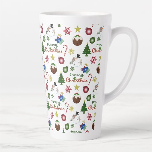 Kerstmisillustratie Mix Herhaal Patroon Latte Mok (Rechts)