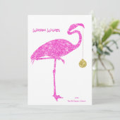 KERSTMISKAART MET FLAMINGO | Tropisch Roze Glitter Feestdagenkaart (Staand voorkant)