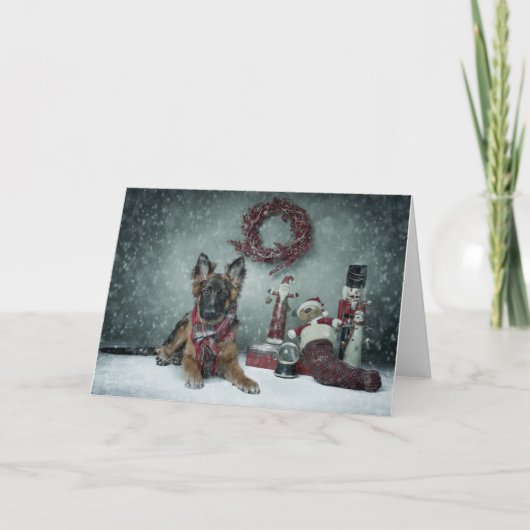 Kerstmiskaart van het puppy feestdagen kaart (Voorkant)
