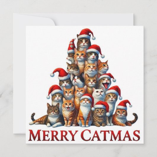 Kerstmiskat boom Platte Kerstkaart (Voorkant)