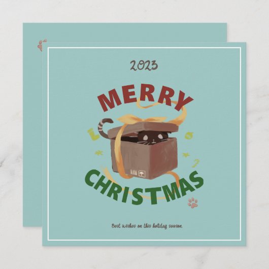 Kerstmiskat in karton kaart (Voorkant / Achterkant)