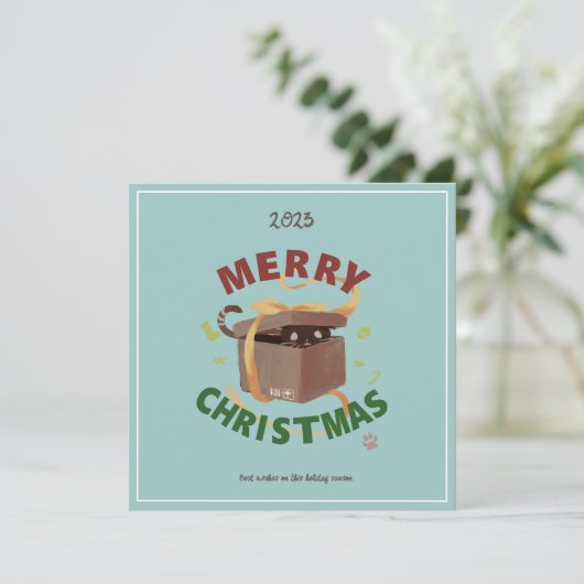 Kerstmiskat in karton kaart (Staand voorkant)