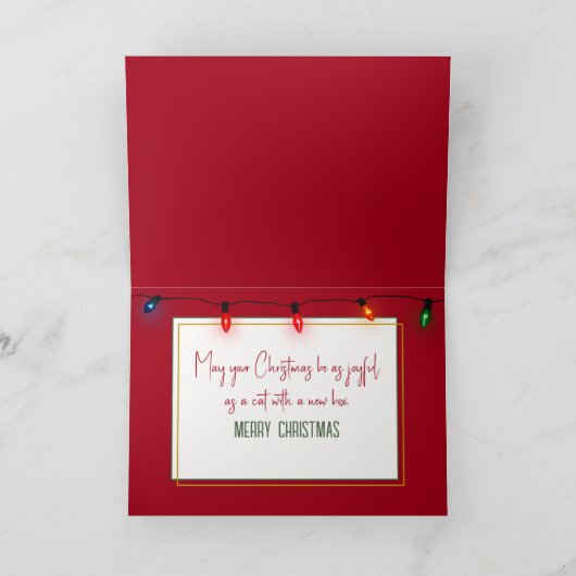 Kerstmiskat in Kartondoos Kaart (Binnen)