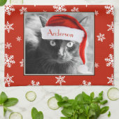 Kerstmiskat, pas met Naam aan Theedoek (Gevouwen)