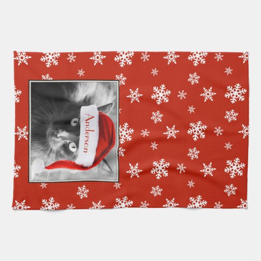 Kerstmiskat, pas met Naam aan Theedoek (Horizontaal)