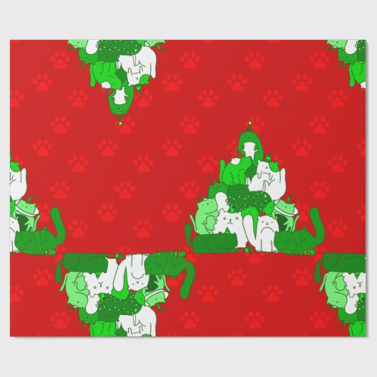 Kerstmiskattenboompje print cadeaupapier (Vlak)