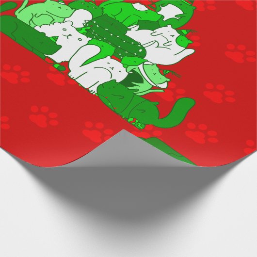 Kerstmiskattenboompje print cadeaupapier (Hoek)