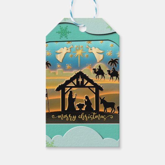 Kerstmiskerststal Baby Jesus in Manger Scene Cadeaulabel (Voorkant)