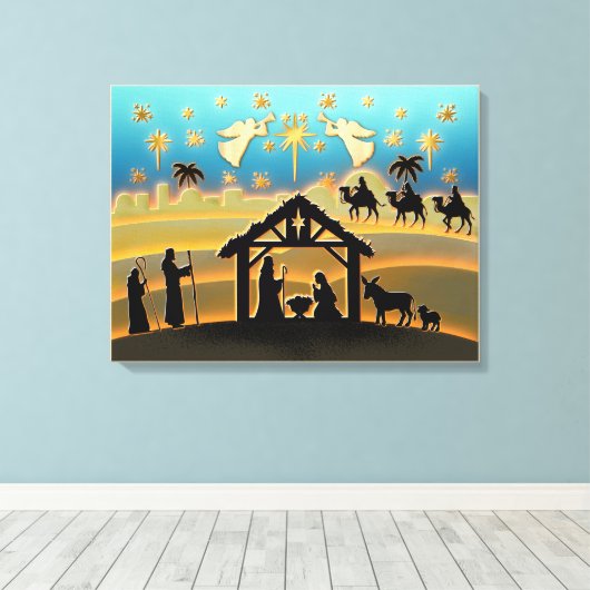Kerstmiskerststal Baby Jesus in Manger Scene Canvas Afdruk (Insitu (Houten vloer))