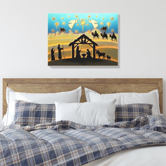 Kerstmiskerststal Baby Jesus in Manger Scene Canvas Afdruk (Insitu (Slaapkamer))