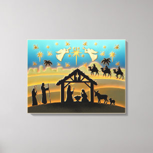 Kerstmiskerststal Baby Jesus in Manger Scene Canvas Afdruk