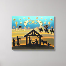 Kerstmiskerststal Baby Jesus in Manger Scene Canvas Afdruk