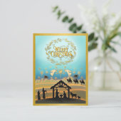 Kerstmiskerststal Baby Jesus in Manger Scene Feestdagenkaart (Staand voorkant)