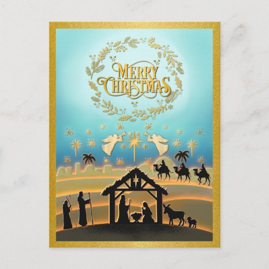 Kerstmiskerststal Baby Jesus in Manger Scene Feestdagenkaart (Voorkant)