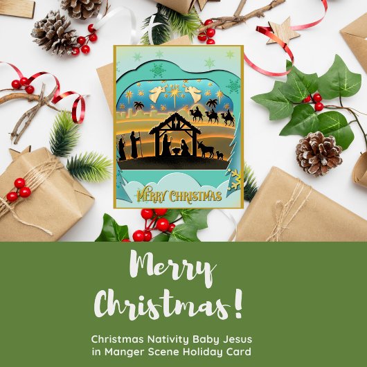 Kerstmiskerststal Baby Jesus in Manger Scene Feestdagenkaart
