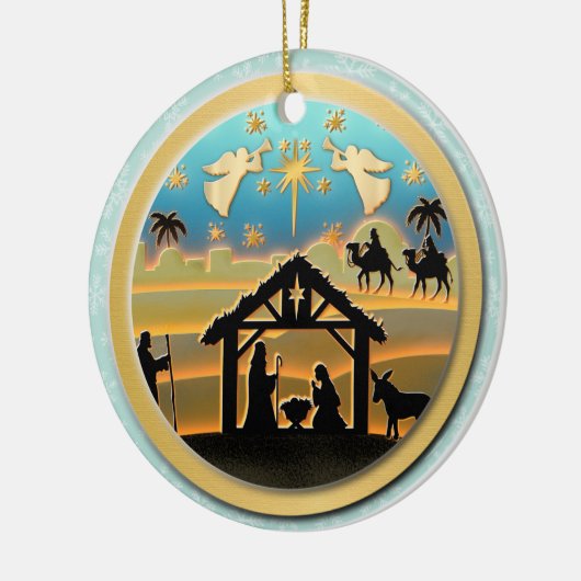 Kerstmiskerststal Baby Jesus in Manger Scene Keramisch Ornament (Links)