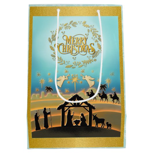 Kerstmiskerststal Baby Jesus in Manger Scene Medium Cadeauzakje (Achterkant)