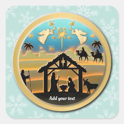Kerstmiskerststal Baby Jesus in Manger Scene Vierkante Sticker (Voorkant)