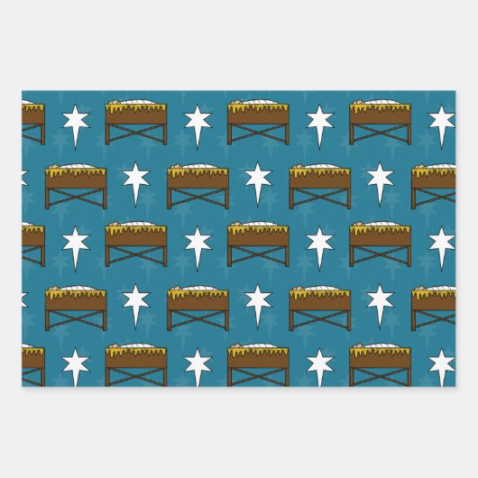 Kerstmiskerststal Baby Jesus Manger Pattern Inpakpapier Vel (Voorkant)