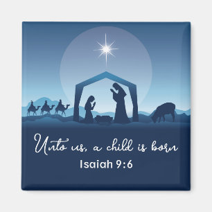 Kerstmiskerststal blauw Christelijk Magneet
