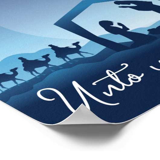 Kerstmiskerststal blauw Christelijk Poster (Hoek)