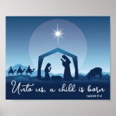 Kerstmiskerststal blauw Christelijk Poster (Voorkant)