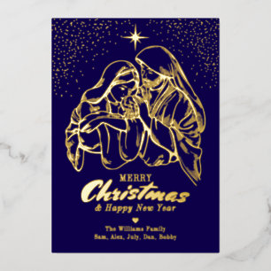 Kerstmiskerststal Elegante religieuze familiefoto Folie Feestdagenkaart