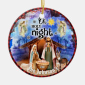 Kerstmiskerststal gepersonaliseerde familie keramisch ornament (Voorkant)