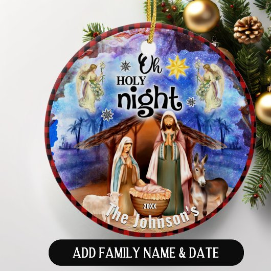 Kerstmiskerststal gepersonaliseerde familie keramisch ornament