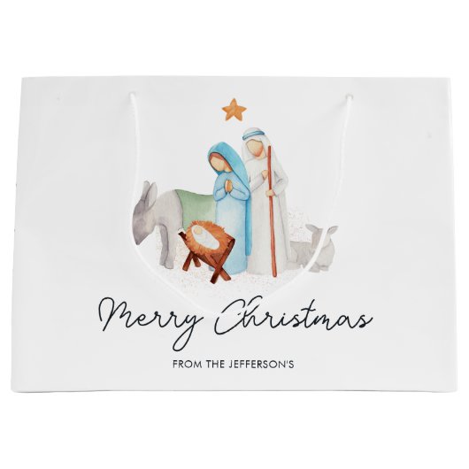 Kerstmiskerststal Manager Gift Bag Groot Cadeauzakje (Voorkant)