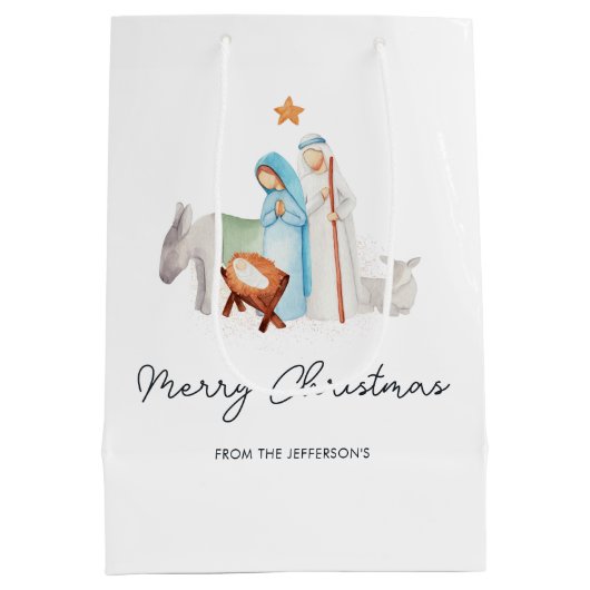 Kerstmiskerststal Manager Gift Bag Medium Cadeauzakje (Achterkant)