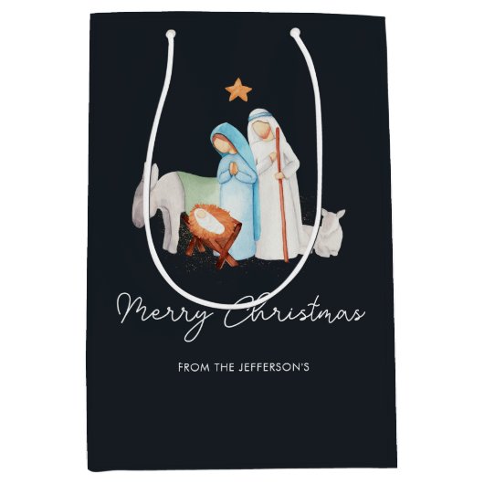 Kerstmiskerststal Manager Gift Bag Medium Cadeauzakje (Voorkant)