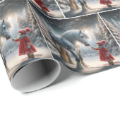 Kerstmismeisje met Dapple Grijs Paard Cadeaupapier (Rol Hoek)