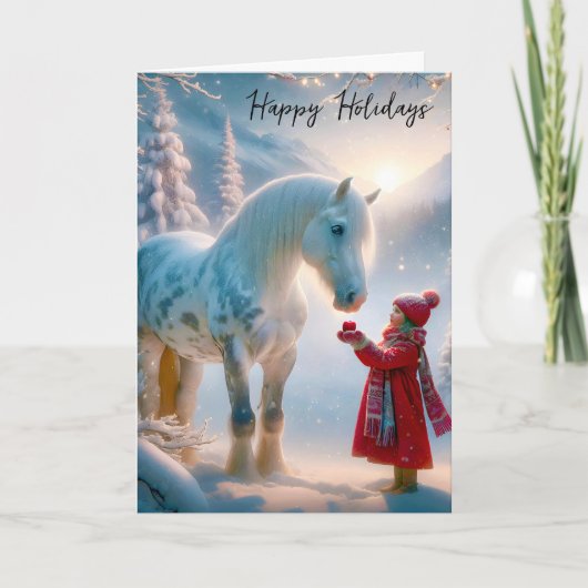 Kerstmismeisje met Dapple Grijs Paard Feestdagen Kaart (Voorkant)