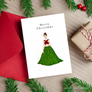 Kerstmismeisje, mode schets, briefkaart