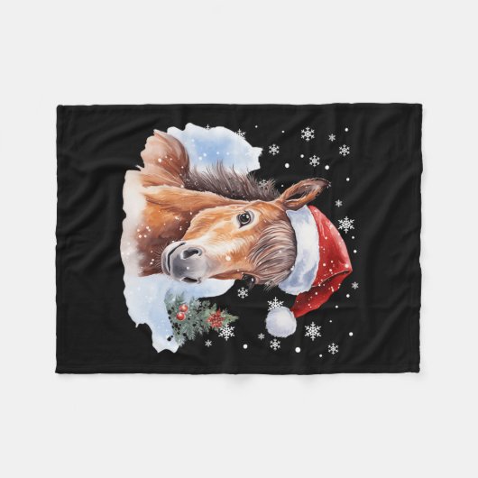 Kerstmispaard Santa Hat Animal Equest Fleece Deken (Voorkant (Horizontaal))