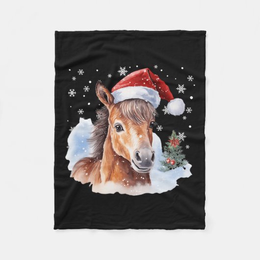 Kerstmispaard Santa Hat Animal Equest Fleece Deken (Voorkant)