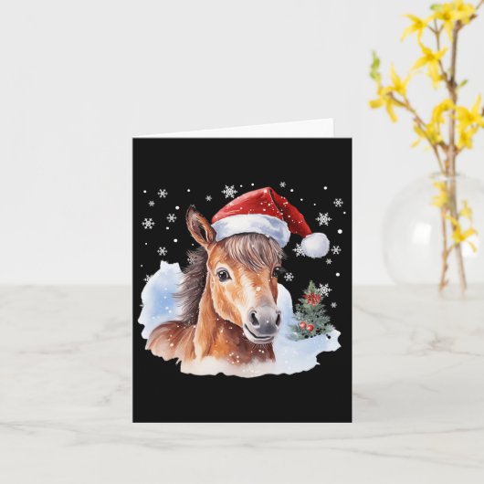 Kerstmispaard Santa Hat Animal Equest Kaart (Gele Bloem)