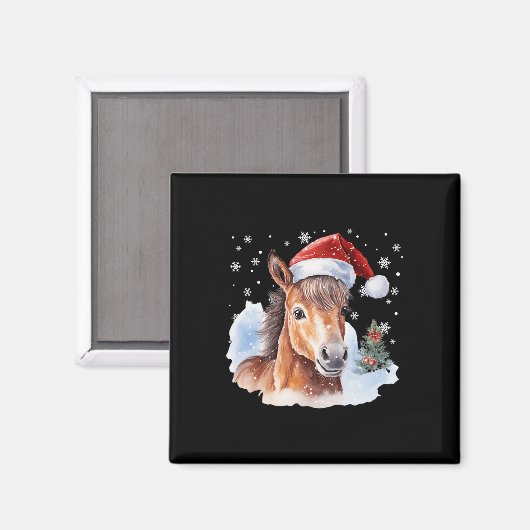 Kerstmispaard Santa Hat Animal Equest Magneet (Voorkant / Achterkant)