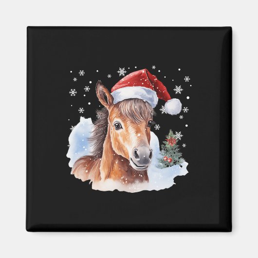 Kerstmispaard Santa Hat Animal Equest Magneet (Voorkant)