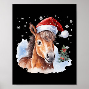 Kerstmispaard Santa Hat Animal Equest Poster