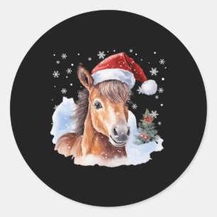 Kerstmispaard Santa Hat Animal Equest Ronde Sticker