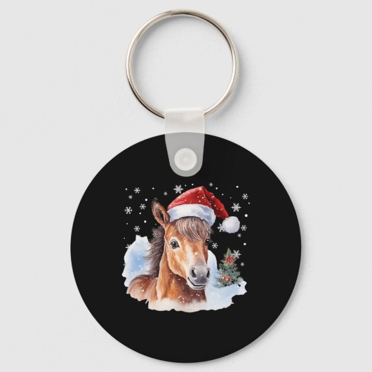 Kerstmispaard Santa Hat Animal Equest Sleutelhanger (Voorkant)