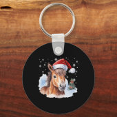 Kerstmispaard Santa Hat Animal Equest Sleutelhanger (Voorkant)
