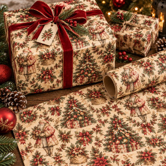 Kerstmispapier met vintage Sint Cadeaupapier